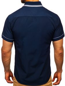 La chemise avec les manches courtes pour homme bleu foncé Bolf 3520