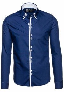 La chemise avec les manches longues pour homme bleue foncée Bolf 1721-1