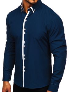 La chemise avec les manches longues pour homme bleue foncée Bolf 1721-1