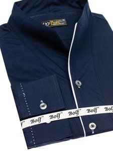 La chemise avec les manches longues pour homme bleue foncée Bolf 5720