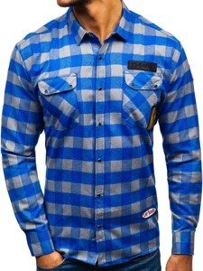 La chemise de flanelle avec la manche longue pour homme bleue-grise Bolf 2503