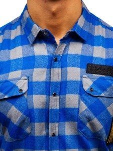 La chemise de flanelle avec la manche longue pour homme bleue-grise Bolf 2503