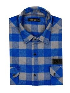 La chemise de flanelle avec la manche longue pour homme bleue-grise Bolf 2503