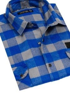 La chemise de flanelle avec la manche longue pour homme bleue-grise Bolf 2503