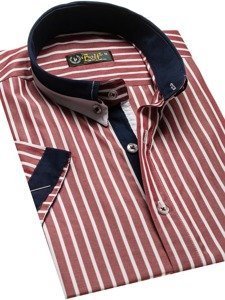 La chemise élégante à carreaux avec les manches courtes pour homme bordeaux Bolf 4501