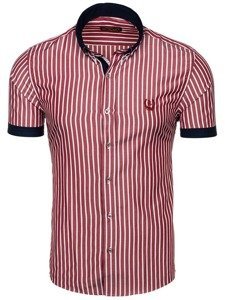 La chemise élégante à carreaux avec les manches courtes pour homme bordeaux Bolf 4501