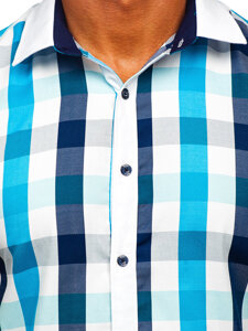 La chemise élégante à carreaux avec les manches courtes pour homme turquoise Bolf 8901