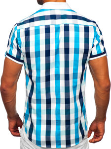 La chemise élégante à carreaux avec les manches courtes pour homme turquoise Bolf 8901