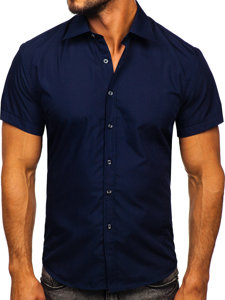 La chemise élégante avec les manches courtes pour homme bleue foncée Bolf 7501