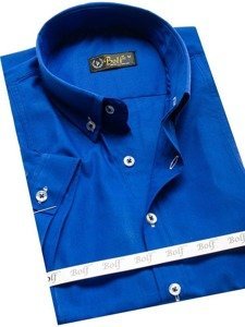 La chemise élégante avec les manches courtes pour homme bleue moyenne Bolf 5535