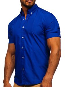 La chemise élégante avec les manches courtes pour homme bleue moyenne Bolf 5535