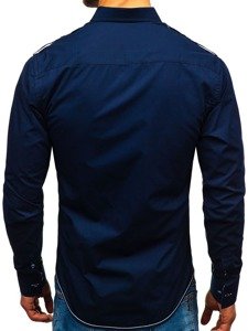 La chemise élégante avec les manches longues pour homme bleue foncée Bolf 1758