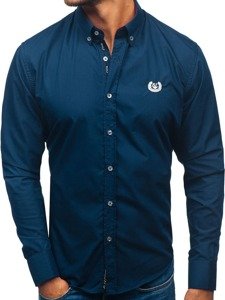 La chemise élégante avec les manches longues pour homme bleue foncée Bolf 2772