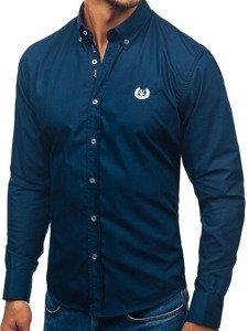 La chemise élégante avec les manches longues pour homme bleue foncée Bolf 2772