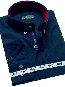 La chemise élégante avec les manches longues pour homme bleue foncée Bolf 2772