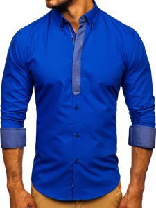 La chemise élégante avec les manches longues pour homme bleue moyene Bolf 3725