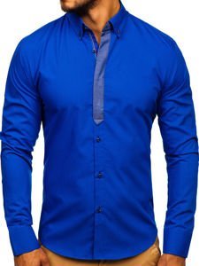 La chemise élégante avec les manches longues pour homme bleue moyene Bolf 3725