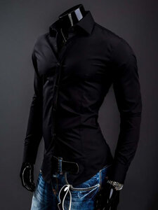 La chemise élégante avec les manches longues pour homme noire Bolf 1703A