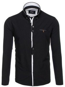 La chemise élégante noire pour homme avec les manches longues Bolf 7720