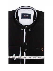 La chemise élégante noire pour homme avec les manches longues Bolf 7720