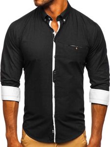 La chemise élégante noire pour homme avec les manches longues Bolf 7720