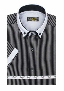 La chemise en rayures avec les manches courtes pour homme noire Bolf 1808