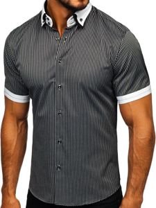 La chemise en rayures avec les manches courtes pour homme noire Bolf 1808