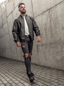 Le blouson bomber en cuir pour homme noir Bolf 3A63A