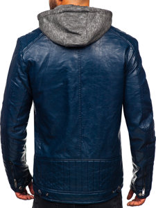 Le blouson en cuir pour homme bleu foncé Bolf ex702