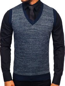 Le pull sans manches pour homme bleu foncé Bolf 8131