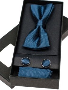 Le set le nœud papillon, les boutons de manchette, la pochette pour homme bleu foncé Bolf MSP01