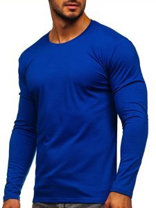 Le t-shirt maches longues sans imprimé pour homme bleu cobalt Bolf 2088L