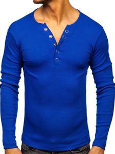 Le t-shirt manches longues sans imprimé pour homme bleu moyen Bolf 145362