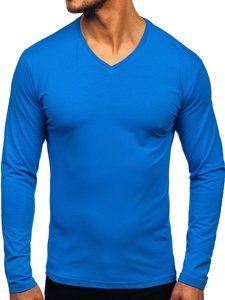 Longsleeve pour homme à col-V sans imprimé bleu Bolf 172008