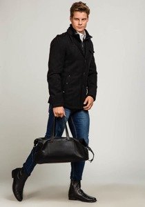 Manteau à boutonnage simple pour homme avec un col haut noir Bolf 8853F