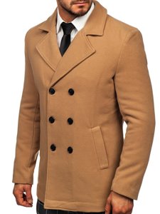 Manteau à double boutonnage d'hiver pour homme camel à col montant Bolf 8078