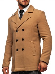 Manteau à double boutonnage d'hiver pour homme camel à col montant Bolf 8078