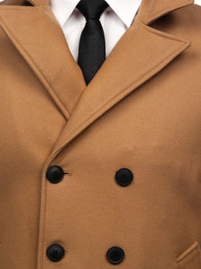 Manteau à double boutonnage d'hiver pour homme camel à col montant Bolf 8801