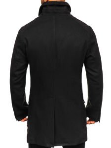 Manteau à double rangée d'hiver pour homme noir avec un col haut Bolf 1048