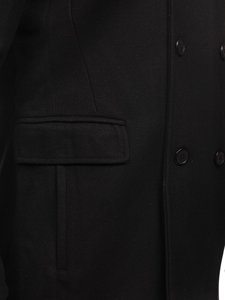 Manteau d'hiver à double boutonnage pour homme noir vec col montant supplémentaire amovible Bolf 8805