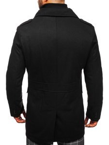 Manteau d'hiver à double boutonnage pour homme noir vec col montant supplémentaire amovible Bolf 8805