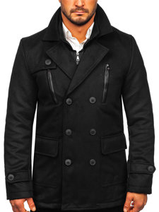 Manteau d'hiver à double rangée avec un col montant supplémentaire amovible pour homme noir Bolf M3143