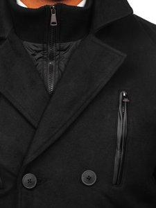 Manteau d'hiver à double rangée avec un col montant supplémentaire amovible pour homme noir Bolf M3143