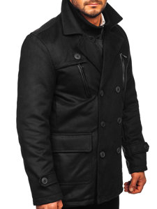 Manteau d'hiver à double rangée avec un col montant supplémentaire amovible pour homme noir Bolf M3143