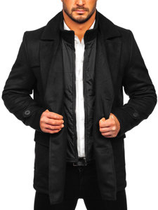 Manteau d'hiver à double rangée avec un col montant supplémentaire amovible pour homme noir Bolf M3143