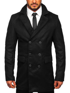 Manteau d'hiver long à double rangée pour homme noir Bolf 79B3-073