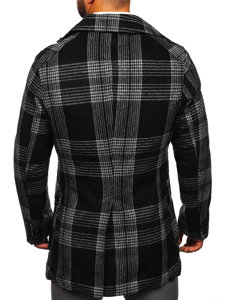 Manteau d'hiver rembourré à carreaux pour homme noir Bolf 1193-1