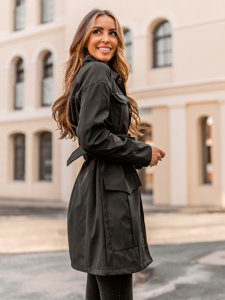 Manteau long trench-coat avec ceinture pour femme noir Bolf AG5012