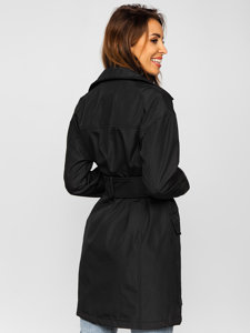 Manteau long trench-coat avec ceinture pour femme noir Bolf AG5012