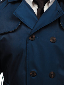 Manteau trench à double boutonnage avec col montant et ceinture pour homme bleu clair Bolf 0001